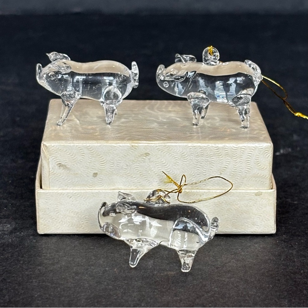 3 Hand-Blown Miniature Glass Pig Ornament/ Clear Figurine .75” X 1.25” - Picture 2 of 7
